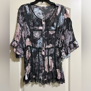 Signature by Larry Levine Women’s Crinkle Lace Button Up Blouse Top 3X